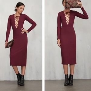 REFORMATION Edison Dress NWT *flaw Garnet Wine Red Ribbed Knit Midi Dress XS